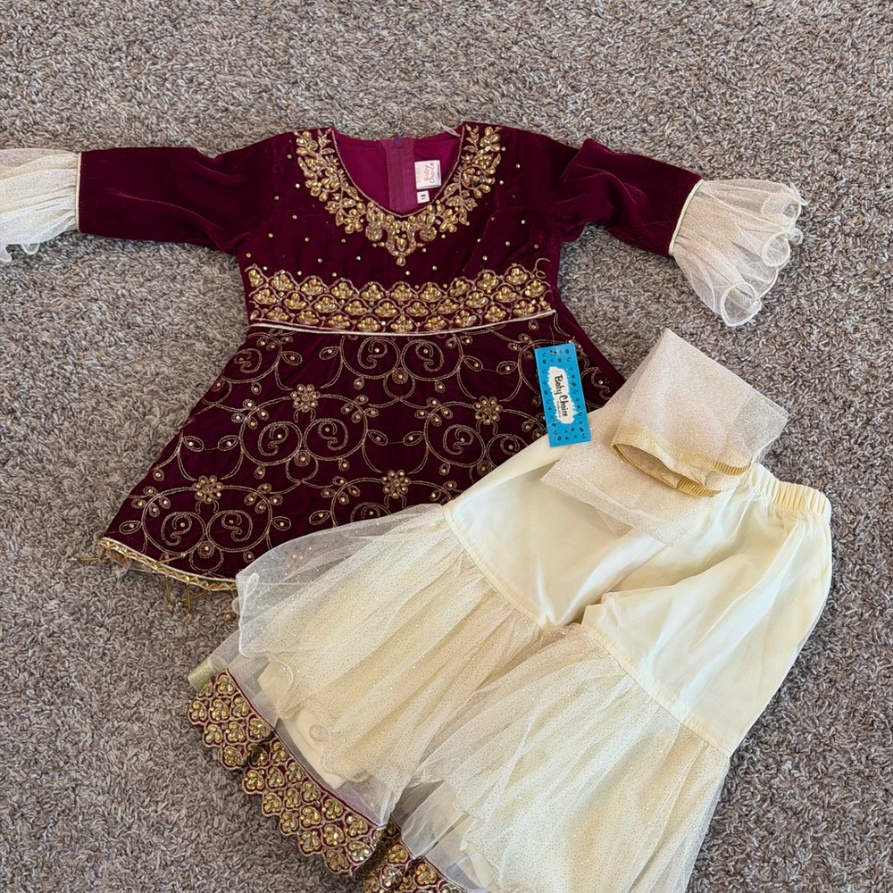 Luxurious Burgundy and Gold Kids Dance Costume